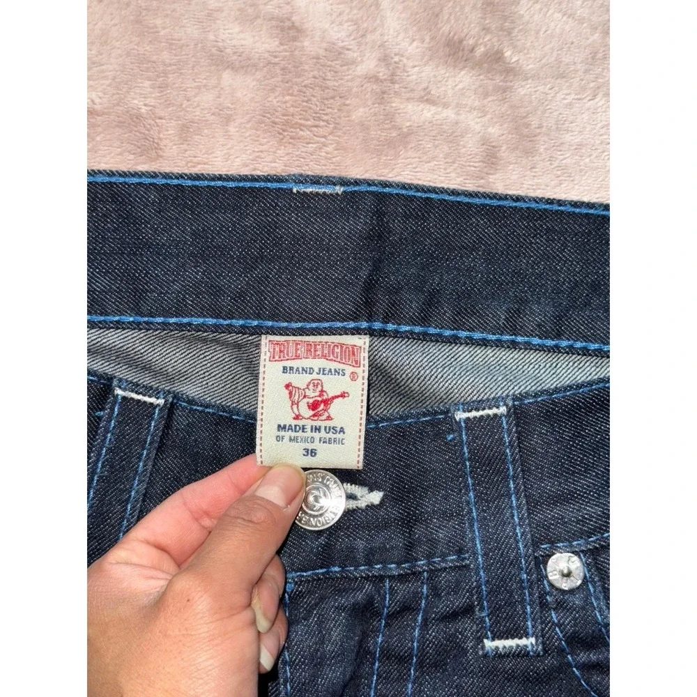 True Religion Mens Straight Blue Denim Jeans Dark Wash Slim Fit Size 36‎